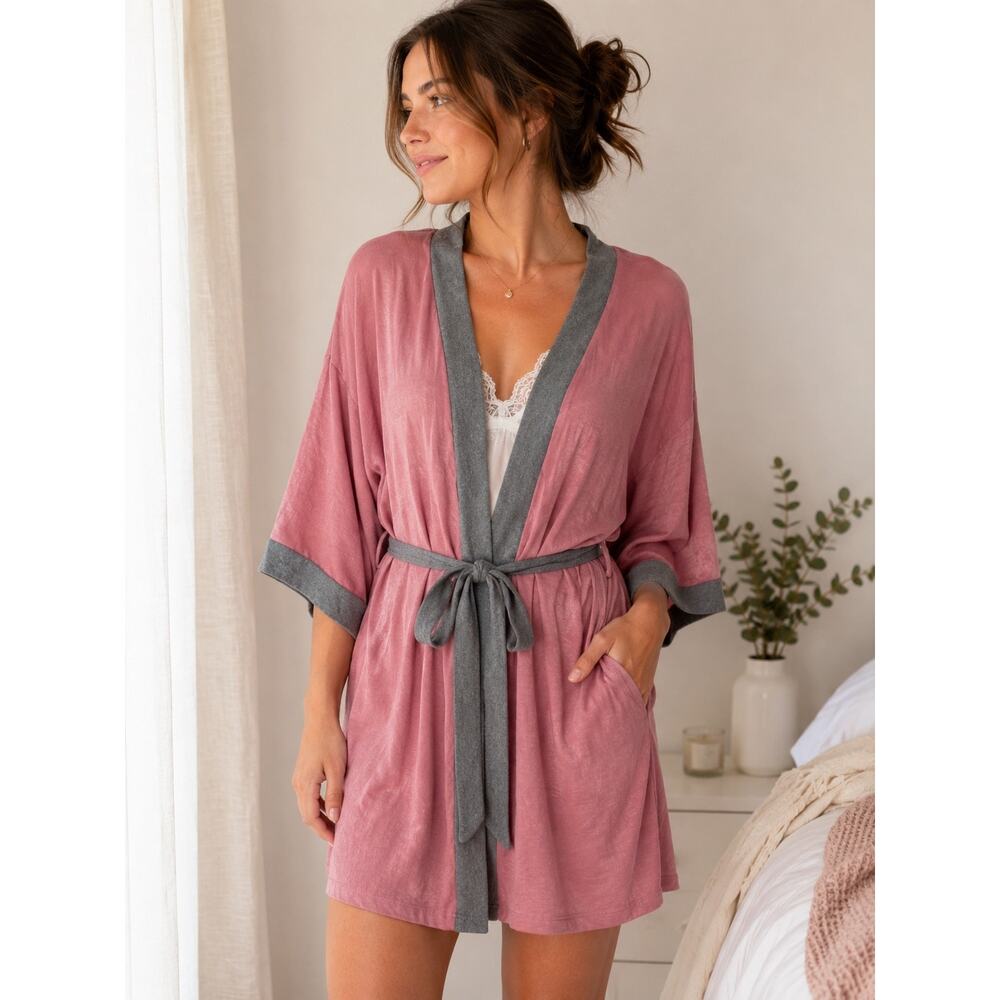 Cozy Rozy Mauve Pink Kimono Robe L NWT